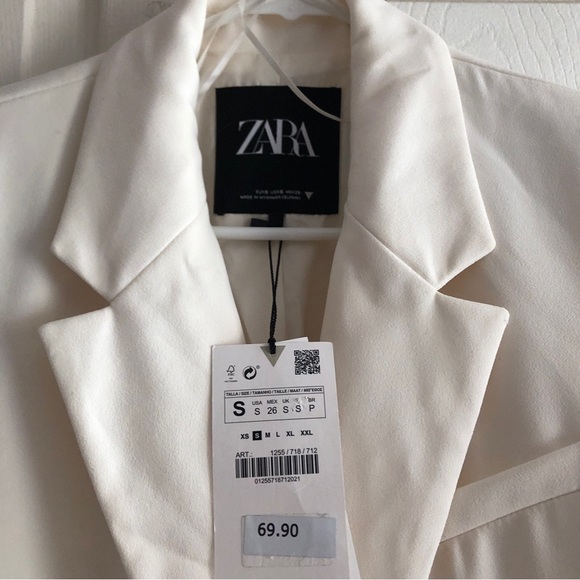 NWT ZARA Double Breasted Off White Oyster Cream Ivory Blazer S priced  to move - Picture 3 of 6